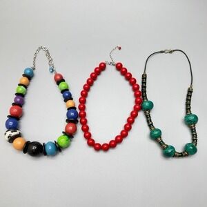 Bead Necklace Lot of 3 Statement Colorful Chunky Everyday Lagenlook Boho Bright